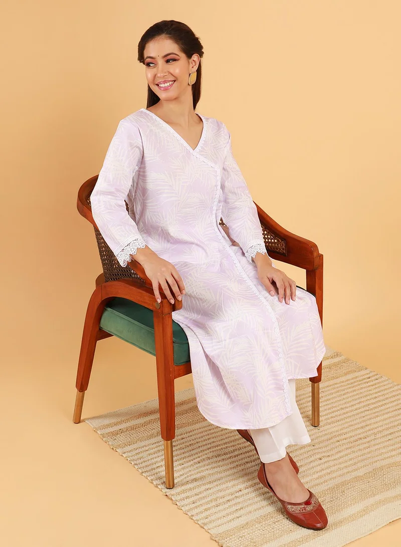  قصة Women's Saltbox Beige Soft Fern Kurta With Trousers