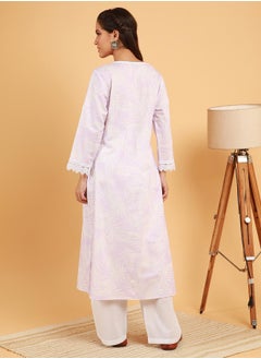 قصة Women's Saltbox Beige Soft Fern Kurta With Trousers  - Image 4