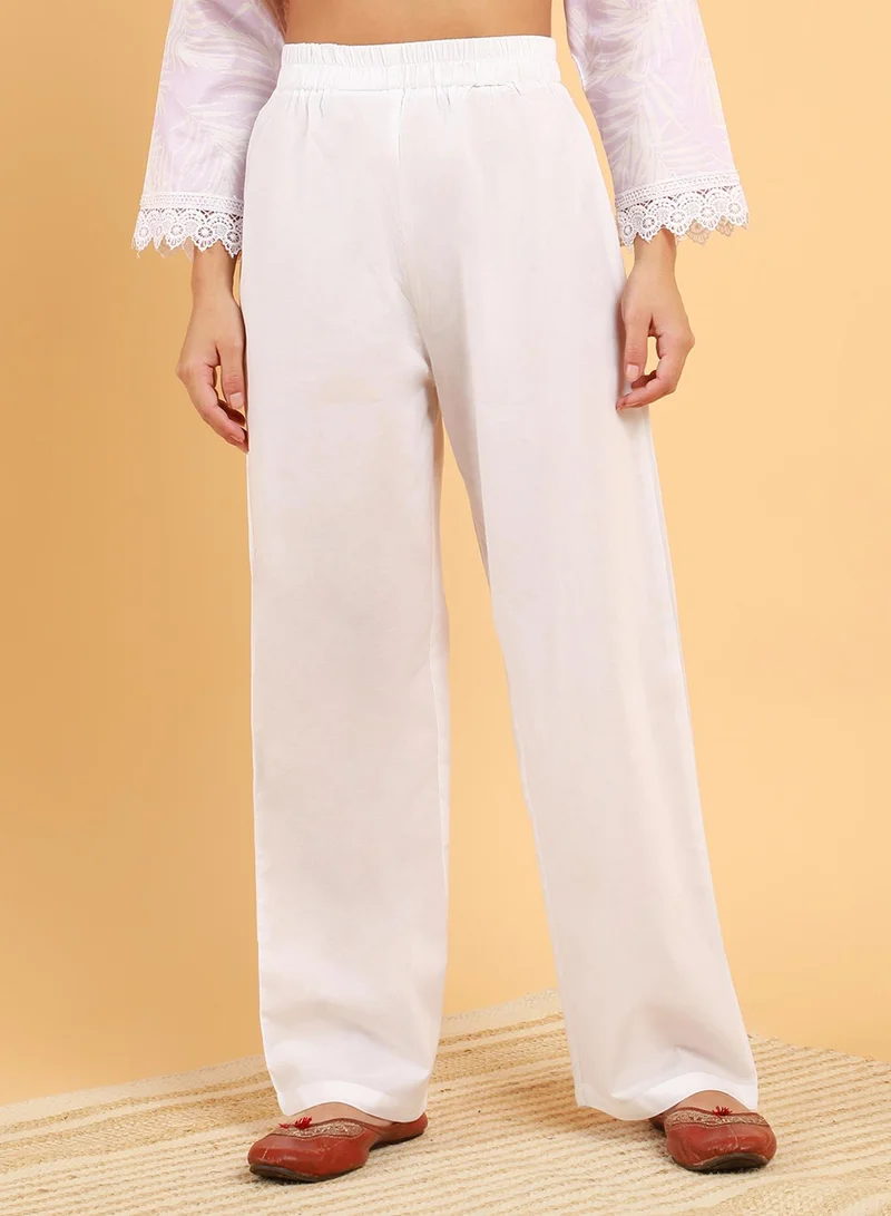  قصة Women's Saltbox Beige Soft Fern Kurta With Trousers
