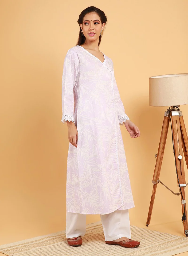  قصة Women's Saltbox Beige Soft Fern Kurta With Trousers