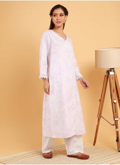  قصة Women's Saltbox Beige Soft Fern Kurta With Trousers  - Image 3