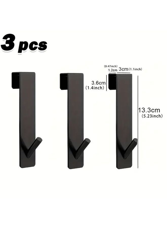 Black 3pcs No Drill Stainless Steel Bathroom Hooks Shower Towel Robe Hanger - Image 1