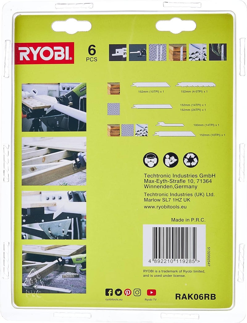 Ryobi RAK06RB Reciprocating Saw Blade Set, 6 Piece - Image 2