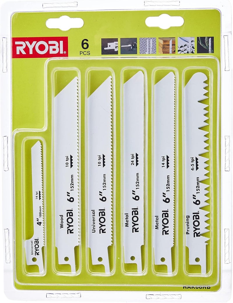 Ryobi RAK06RB Reciprocating Saw Blade Set, 6 Piece - Image 1
