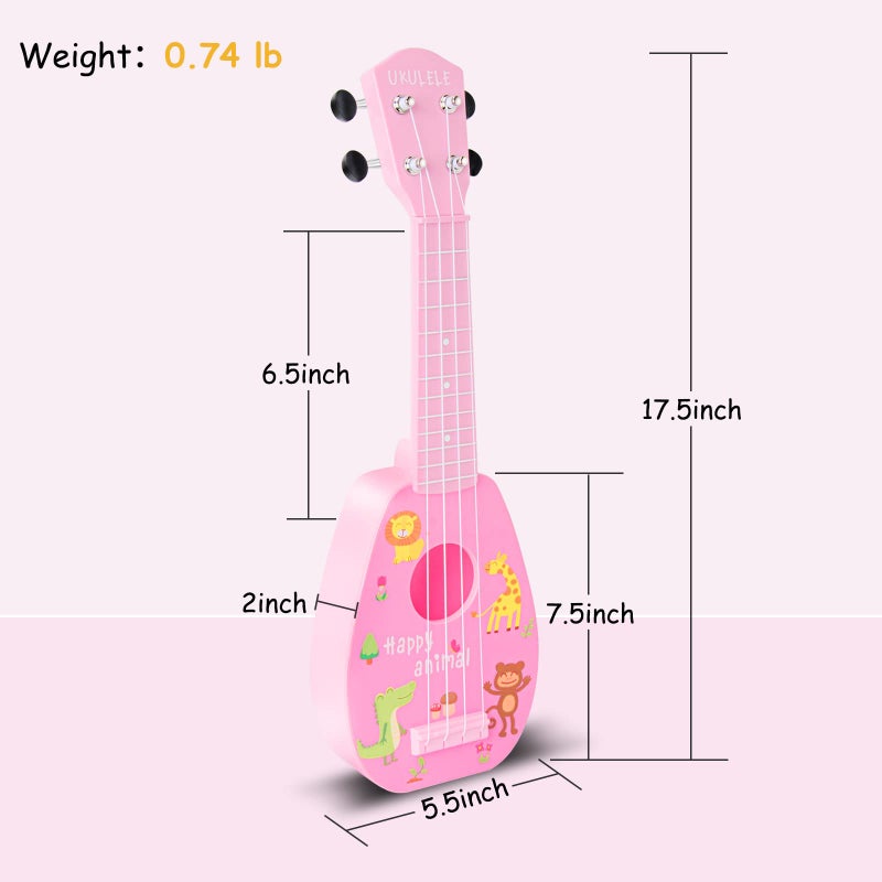 YOLOPARK 17" Kids Toy Guitar for Girls Boys, Mini Toddler Ukulele Guitar with 4 Strings Keep Tones Can Play for 3, 4, 5, 6, 7 Year Old Kids Musical Instruments Educational Toys for Beginner (Pink) - Image 3