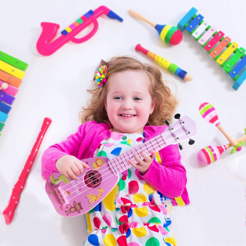 YOLOPARK 17" Kids Toy Guitar for Girls Boys, Mini Toddler Ukulele Guitar with 4 Strings Keep Tones Can Play for 3, 4, 5, 6, 7 Year Old Kids Musical Instruments Educational Toys for Beginner (Pink) - Image 5