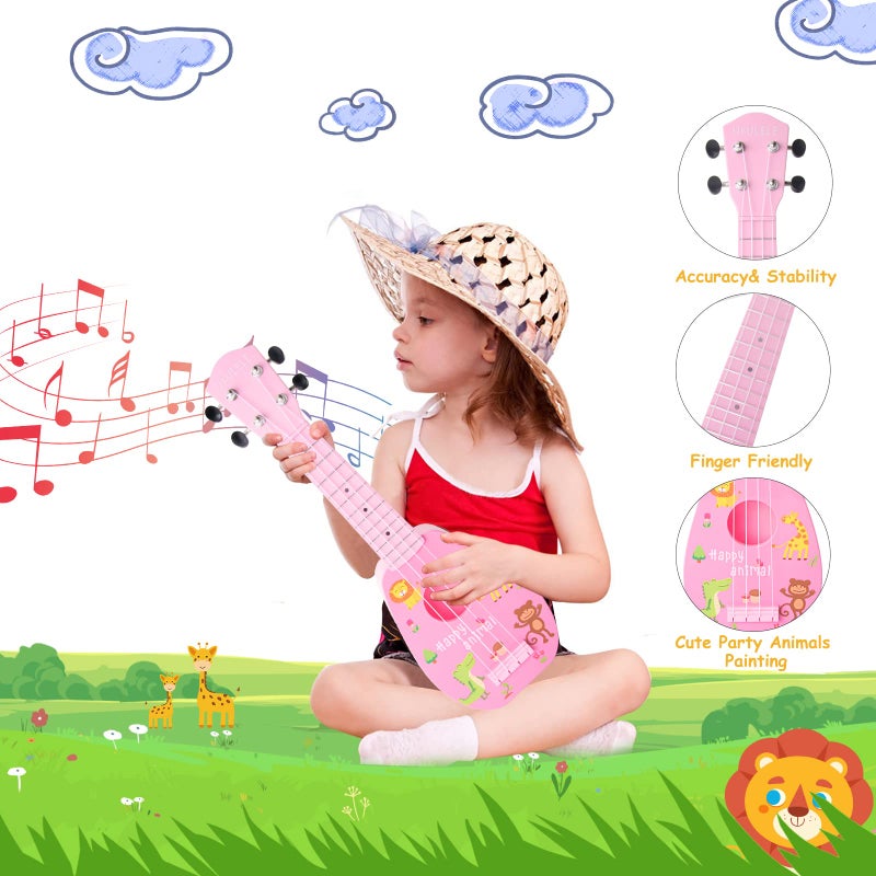 YOLOPARK 17" Kids Toy Guitar for Girls Boys, Mini Toddler Ukulele Guitar with 4 Strings Keep Tones Can Play for 3, 4, 5, 6, 7 Year Old Kids Musical Instruments Educational Toys for Beginner (Pink) - Image 2