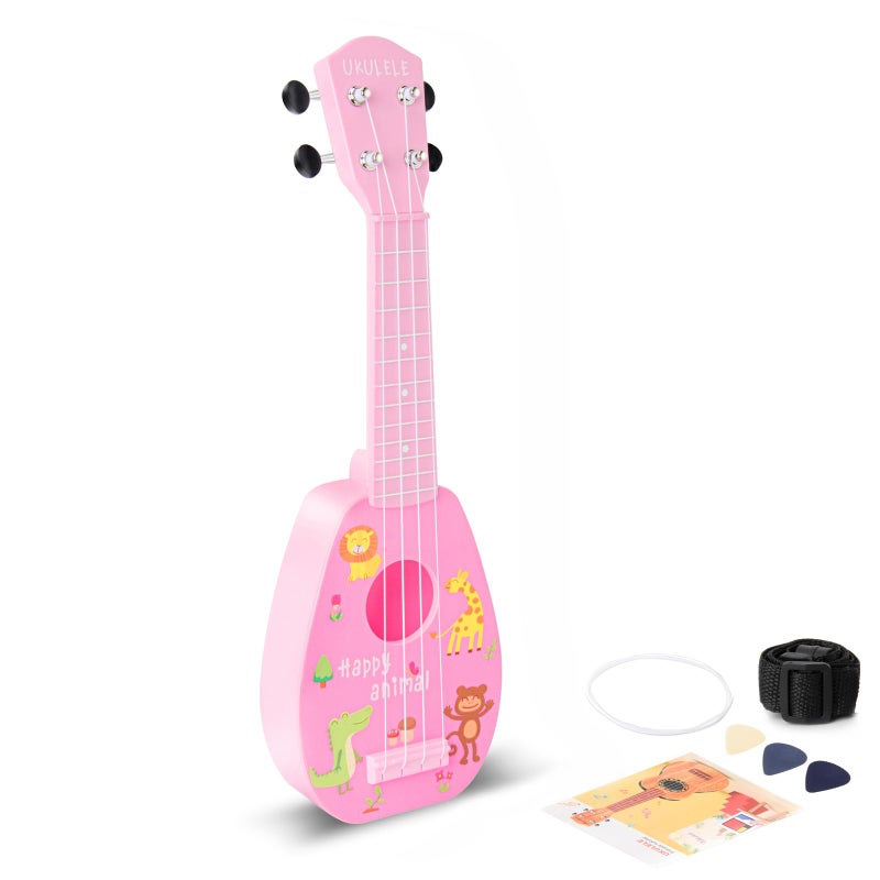YOLOPARK 17" Kids Toy Guitar for Girls Boys, Mini Toddler Ukulele Guitar with 4 Strings Keep Tones Can Play for 3, 4, 5, 6, 7 Year Old Kids Musical Instruments Educational Toys for Beginner (Pink) - Image 1