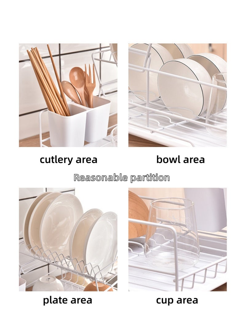 NOVOLAN Dish Drying Dish Rack Drain Rack Drying Stand Kitchen Drain Rack Rack Iron Wire Tableware Dish Rack Multi-Functional Double-Layer Storage Rack Drain Dish Rack Countertop Storage (white) - Image 2