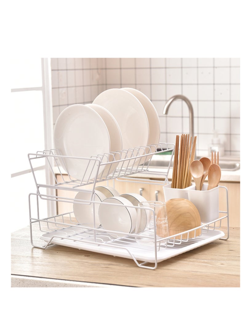 NOVOLAN Dish Drying Dish Rack Drain Rack Drying Stand Kitchen Drain Rack Rack Iron Wire Tableware Dish Rack Multi-Functional Double-Layer Storage Rack Drain Dish Rack Countertop Storage (white) - Image 1
