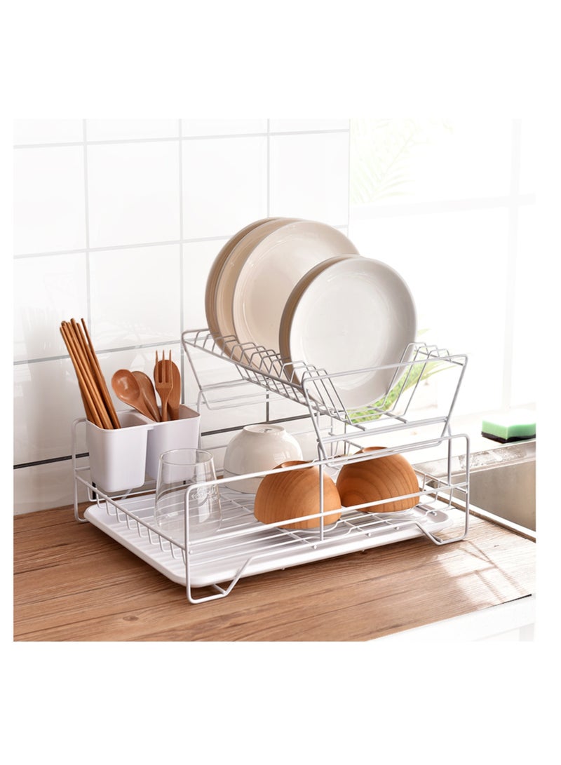 NOVOLAN Dish Drying Dish Rack Drain Rack Drying Stand Kitchen Drain Rack Rack Iron Wire Tableware Dish Rack Multi-Functional Double-Layer Storage Rack Drain Dish Rack Countertop Storage (white) - Image 3