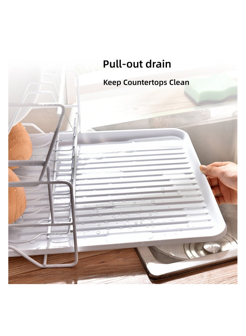 NOVOLAN Dish Drying Dish Rack Drain Rack Drying Stand Kitchen Drain Rack Rack Iron Wire Tableware Dish Rack Multi-Functional Double-Layer Storage Rack Drain Dish Rack Countertop Storage (white) - Image 5
