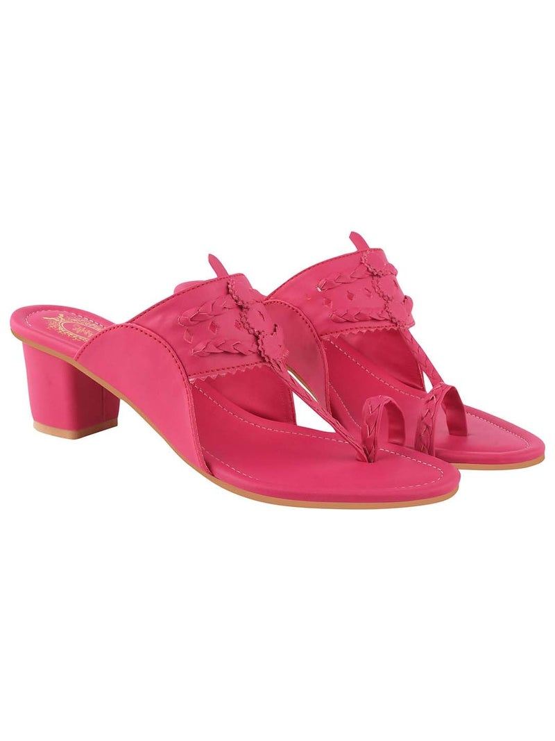 Shoetopia Women Pink Sandal Block Heel Comfortable Toe Ring Slip-On Ethnic Casual Daily Footwear EU36 - Image 1