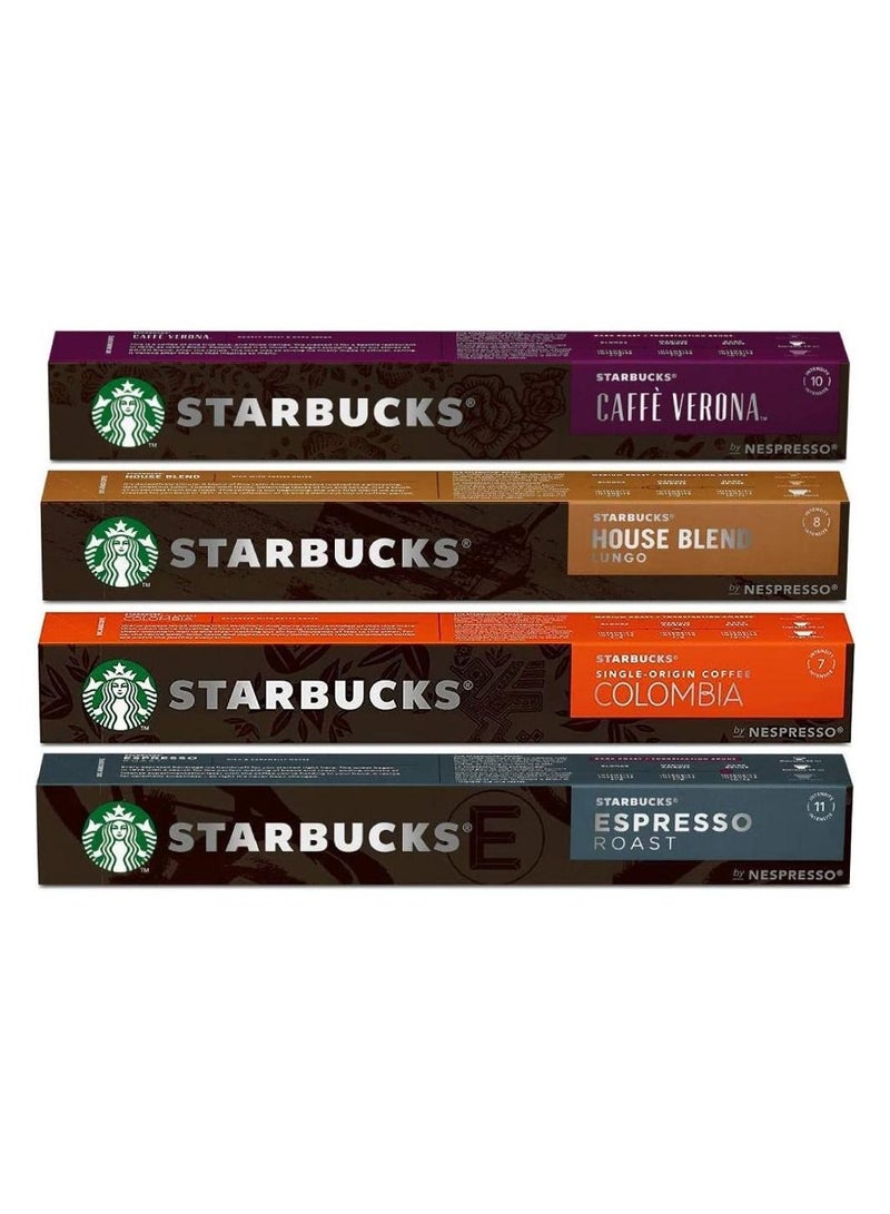 Starbucks Starbucks coffee capsules 4 assorted packages (House Blend, Verona, Columbia and Espresso Roast) - compatible with Nespresso machines - 10 capsules per package - imported 