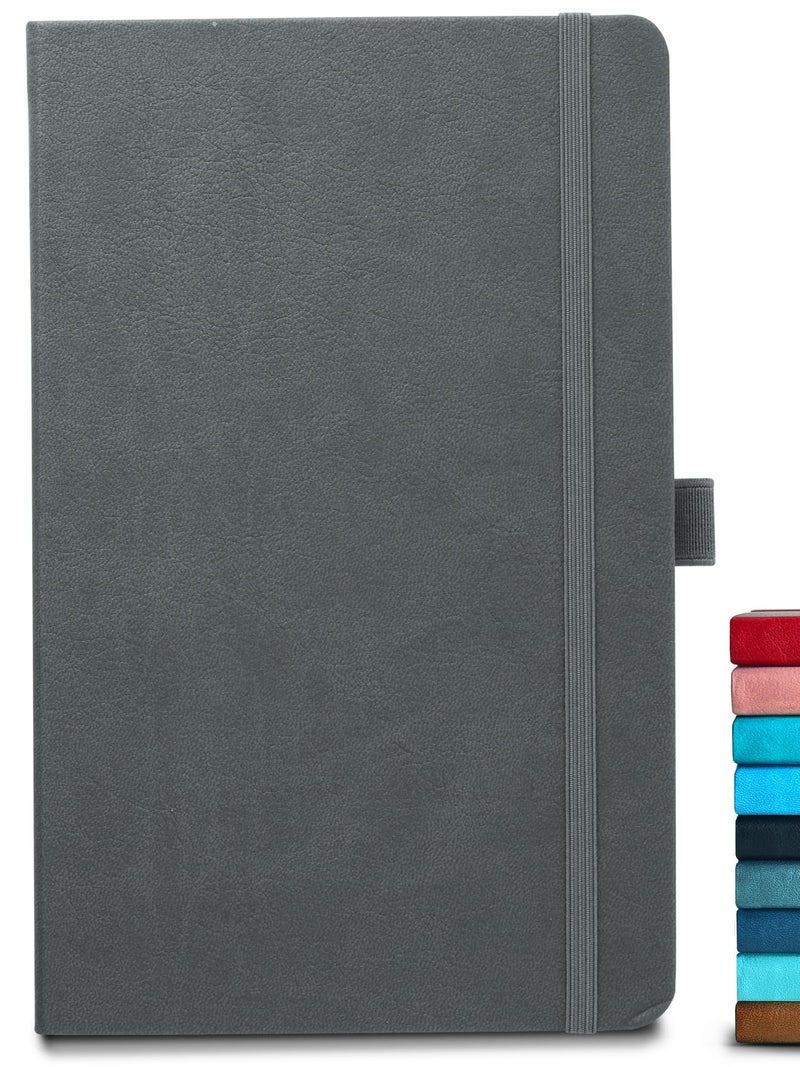 DOODLE Pack of 5 A5 Executive PU Leather Hardbound Notebooks – 160 Ruled Pages Each, 80 GSM | Pen Loop, Ribbon Bookmark, Elastic Band | Corporate Office Diary for Men & Women – Grey - Image 3
