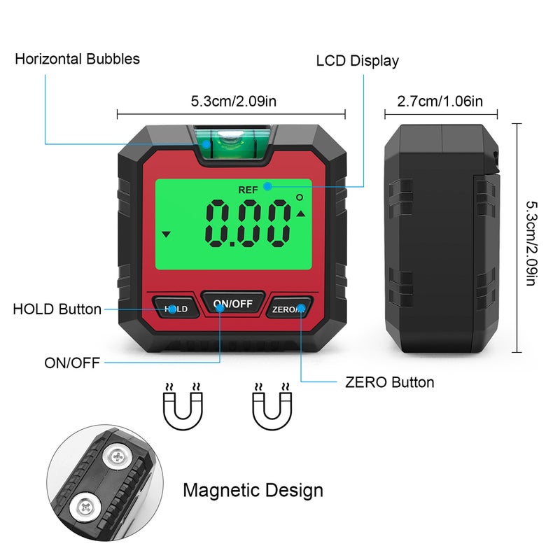 Magnetic Digital Angle Meter Absolute and Relative Measurement Angle and Slope Conversion Inclinometer LCD Display with Backlight Versatile Clinometer - Image 3