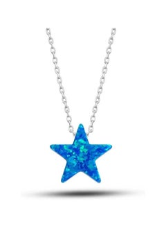 Fayrouz Jewellery Fayruz Jewelry Stainless Steel Blue Opal Chain Necklace 45cm Length, Blue Opal, for Women 18K White Gold Plated Steel Fashion Jewelry Necklace Chunky Jewelry for Girls and Women  - Image 1