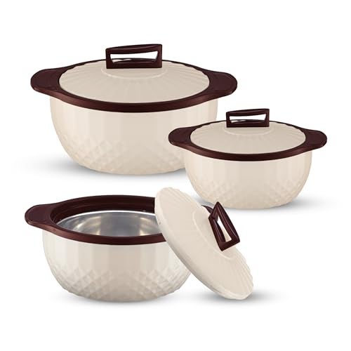 Trueware Eternity Inner Steel Insulated 750, 1000 & 1500ML Thermoware Casserole Set of 3 | BPA Free | Odour Proof | Food Grade | Easy to Carry | Serving | Curd Maker | Hot Pot - Image 1