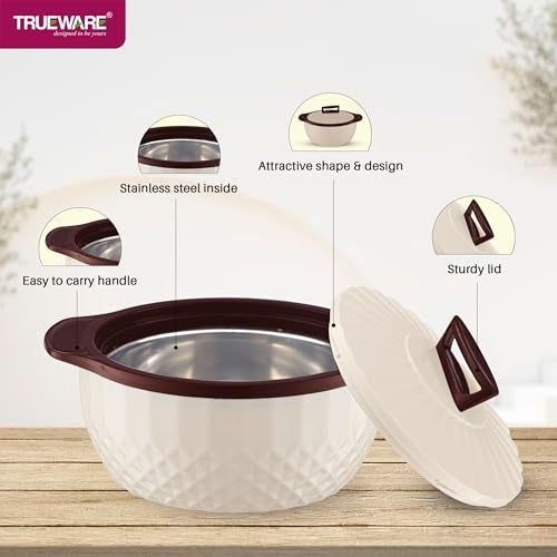 Trueware Eternity Inner Steel Insulated 750, 1000 & 1500ML Thermoware Casserole Set of 3 | BPA Free | Odour Proof | Food Grade | Easy to Carry | Serving | Curd Maker | Hot Pot - Image 4