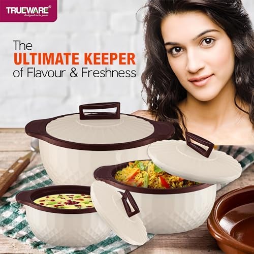 Trueware Eternity Inner Steel Insulated 750, 1000 & 1500ML Thermoware Casserole Set of 3 | BPA Free | Odour Proof | Food Grade | Easy to Carry | Serving | Curd Maker | Hot Pot - Image 2