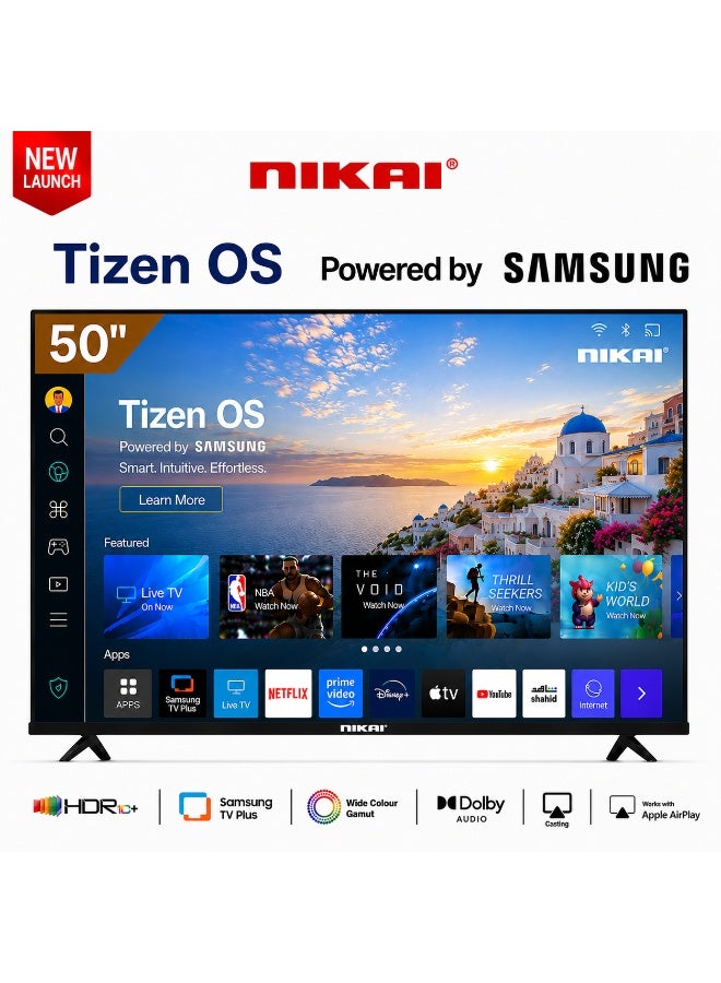 نيكاي تلفاز ذكي 50 بوصة UHD 4K، يعمل بنظام Tizen من سامسونج، سلسلة Q، HDR10، نطاق ألوان واسع، بلوتوث، صوت دولبي، HDMI، USB، واي فاي، 50QTZN4KSLED - Image 1