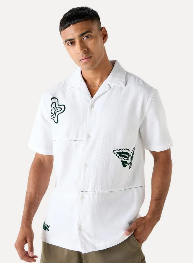 سبلاش فيڤ قميص بياقة قميص مطرز بقصة عادية بأكمام قصيرة