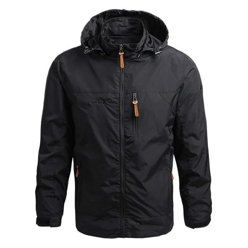 WU Men's Outdoor Hiking Windbreaker Jacket - Lightweight Waterproof Breathable Spring Autumn Casual Hooded Zip-Up Coat - Image 1