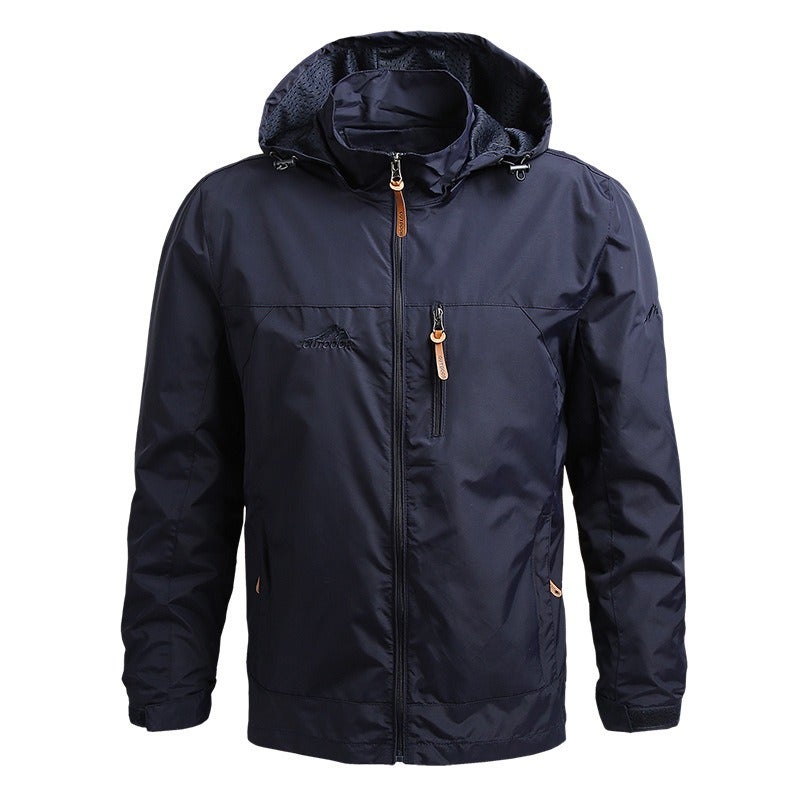 WU Men's Outdoor Hiking Windbreaker Jacket - Lightweight Waterproof Breathable Spring Autumn Casual Hooded Zip-Up Coat - Image 4