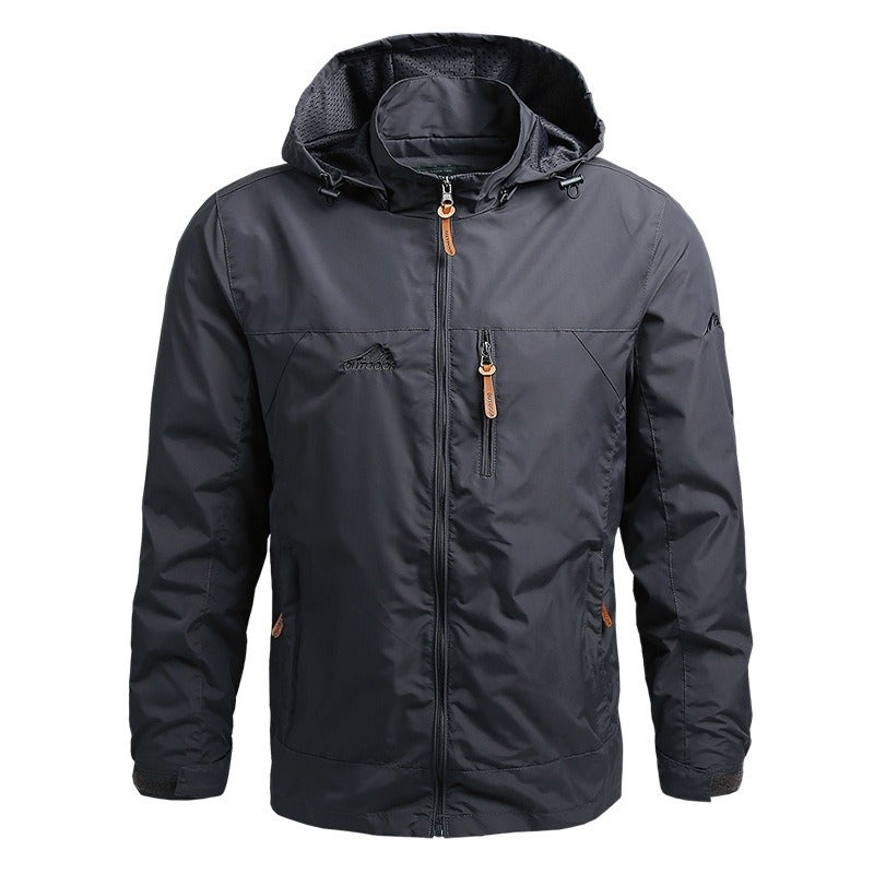 WU Men's Outdoor Hiking Windbreaker Jacket - Lightweight Waterproof Breathable Spring Autumn Casual Hooded Zip-Up Coat - Image 3