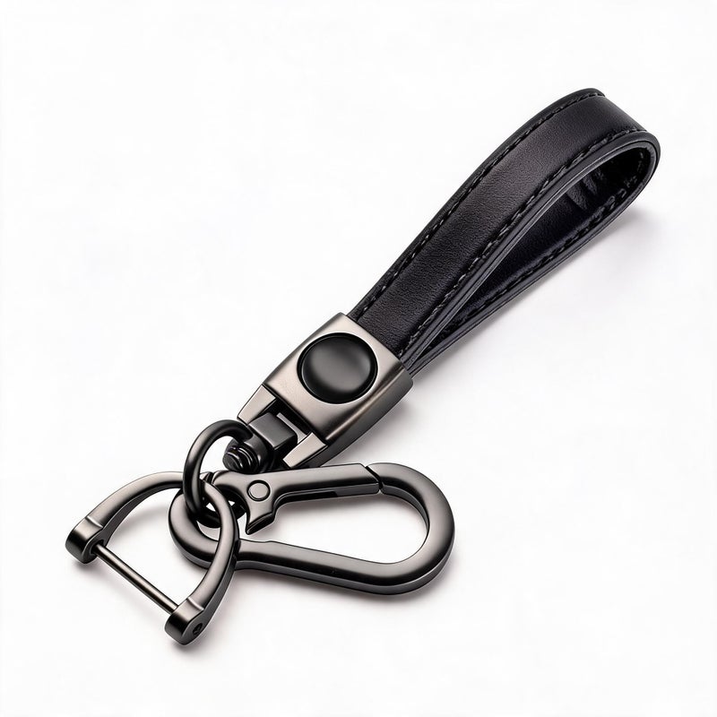 Genuine Leather Car Keychain - Black, Exceptional Durability, Compact Lightweight Design, Distinctive Car Logo, for Car Motor Home Keys, Gift for Men Women Birthday - Image 5