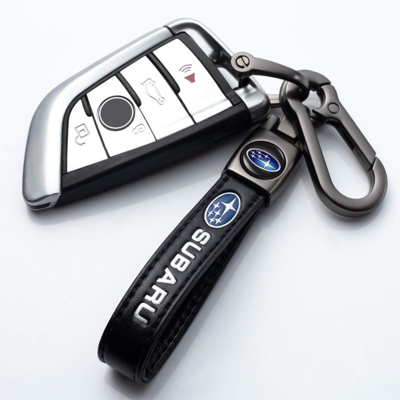 Genuine Leather Car Keychain - Black, Exceptional Durability, Compact Lightweight Design, Distinctive Car Logo, for Car Motor Home Keys, Gift for Men Women Birthday - Image 2