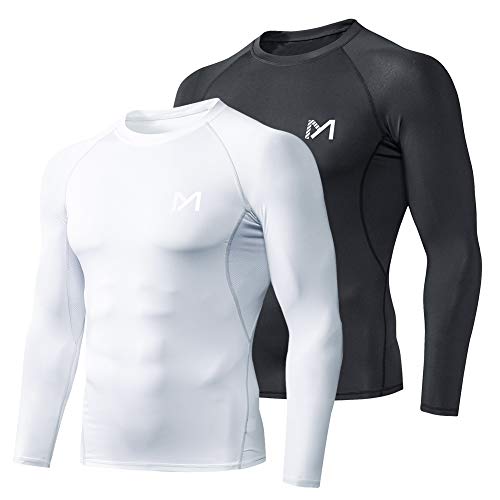 MEETYOO Mens Compression Long Sleeve Athletic Workout Undershirt, Black+white, Small US - Image 5