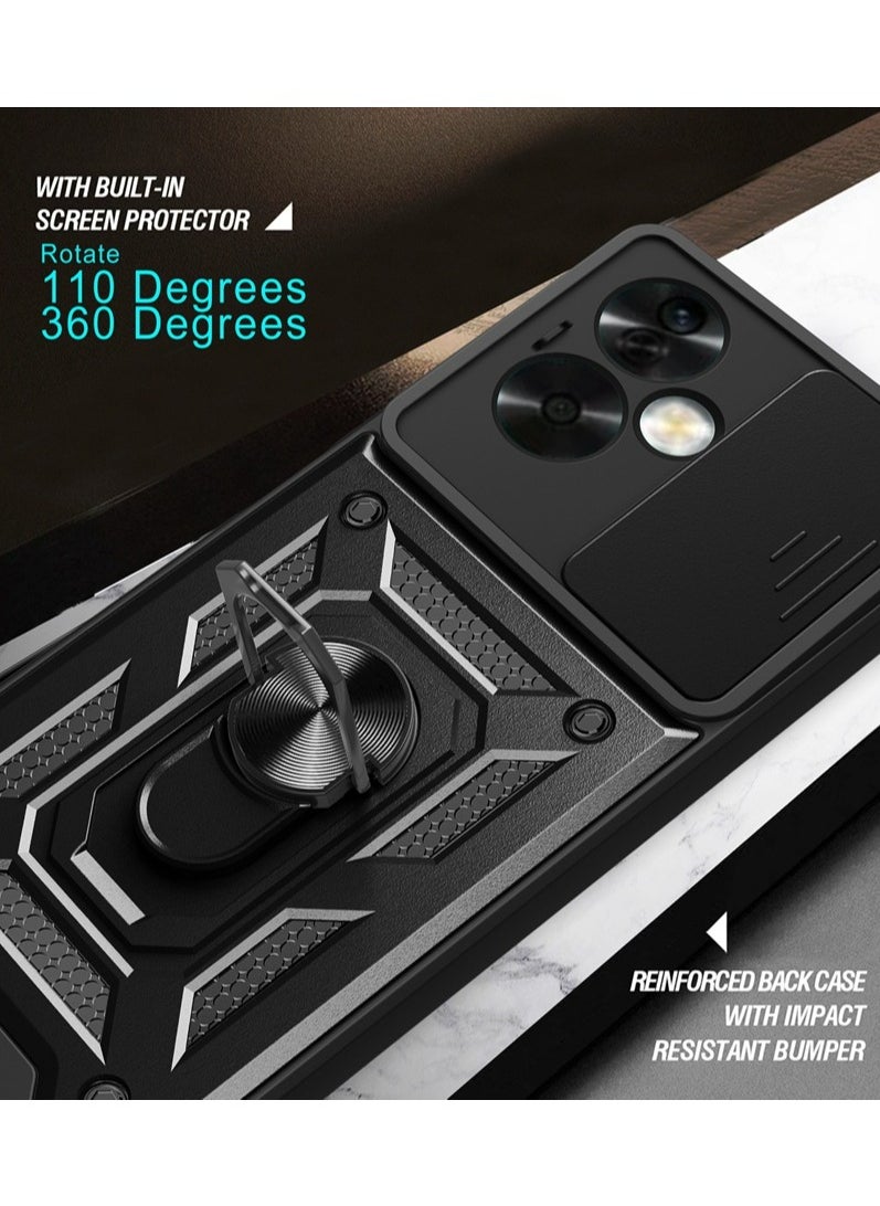 Generic - OPPO A79 5G Case, Slide Camera Lens Cover + 360°Rotating Kickstand Ring + Support Magnetic Car Mount Shockproof Mobile Phone Case - Image 1