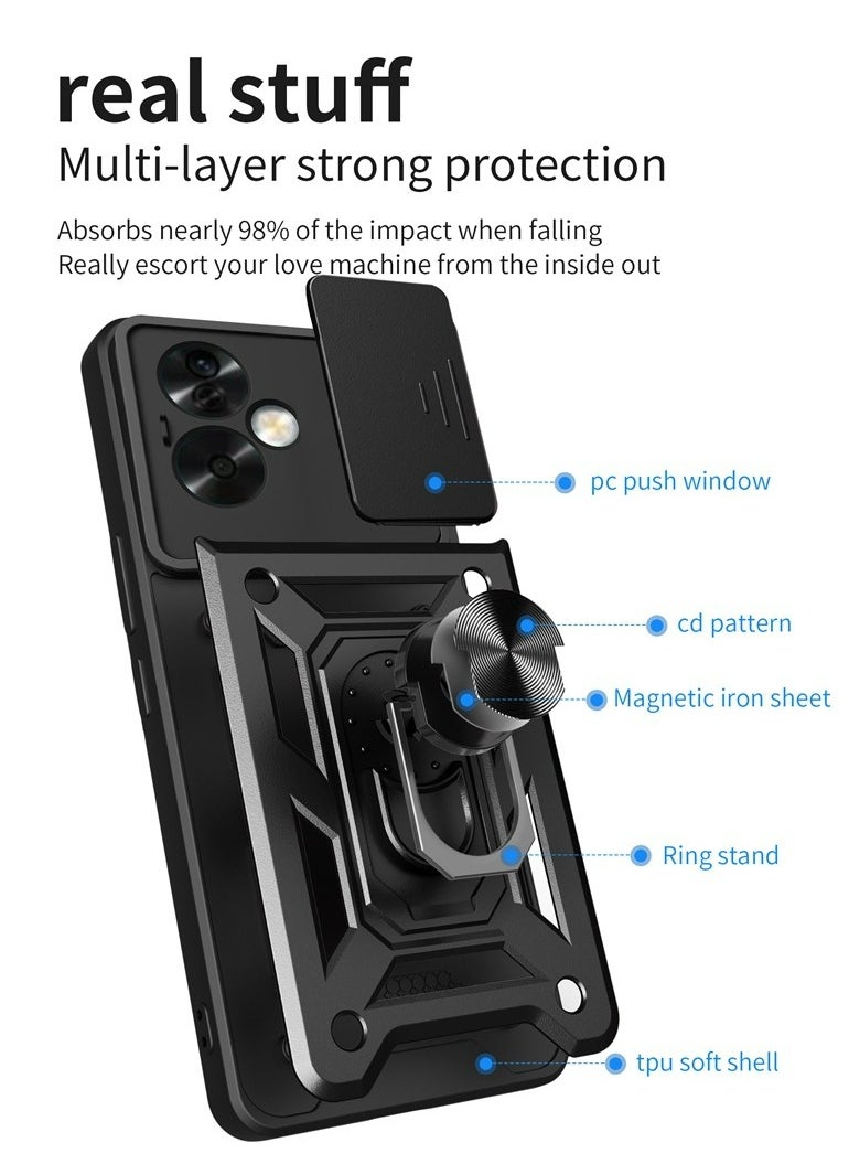 Generic - OPPO A79 5G Case, Slide Camera Lens Cover + 360°Rotating Kickstand Ring + Support Magnetic Car Mount Shockproof Mobile Phone Case - Image 1