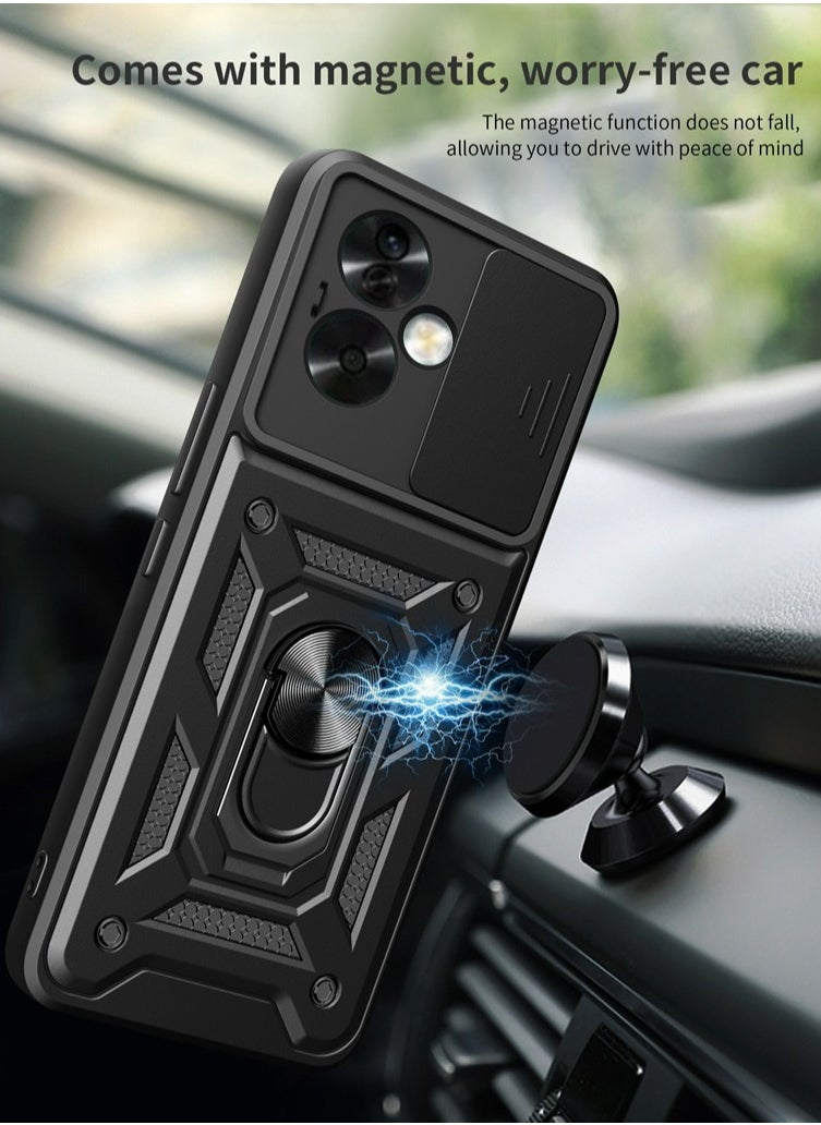 Generic - OPPO A79 5G Case, Slide Camera Lens Cover + 360°Rotating Kickstand Ring + Support Magnetic Car Mount Shockproof Mobile Phone Case - Image 1