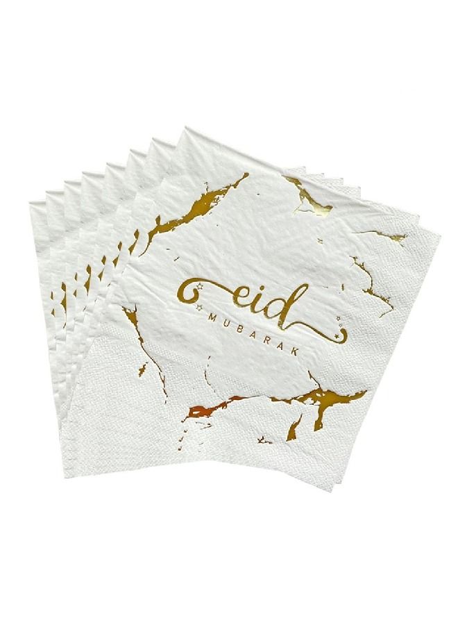 ThePartyPopper White and Gold Marble Eid Mubarak Tissue Pack of 20