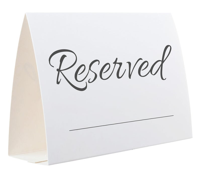 Toros.Store 20 Pack Modern Reserved Table Sign With Name Line - Reserved Signs For Wedding - White Reserved Signs - Wedding Accessories - Tent Cards For Reserving Seats & Places - Place Cards For Party  Event - Image 1