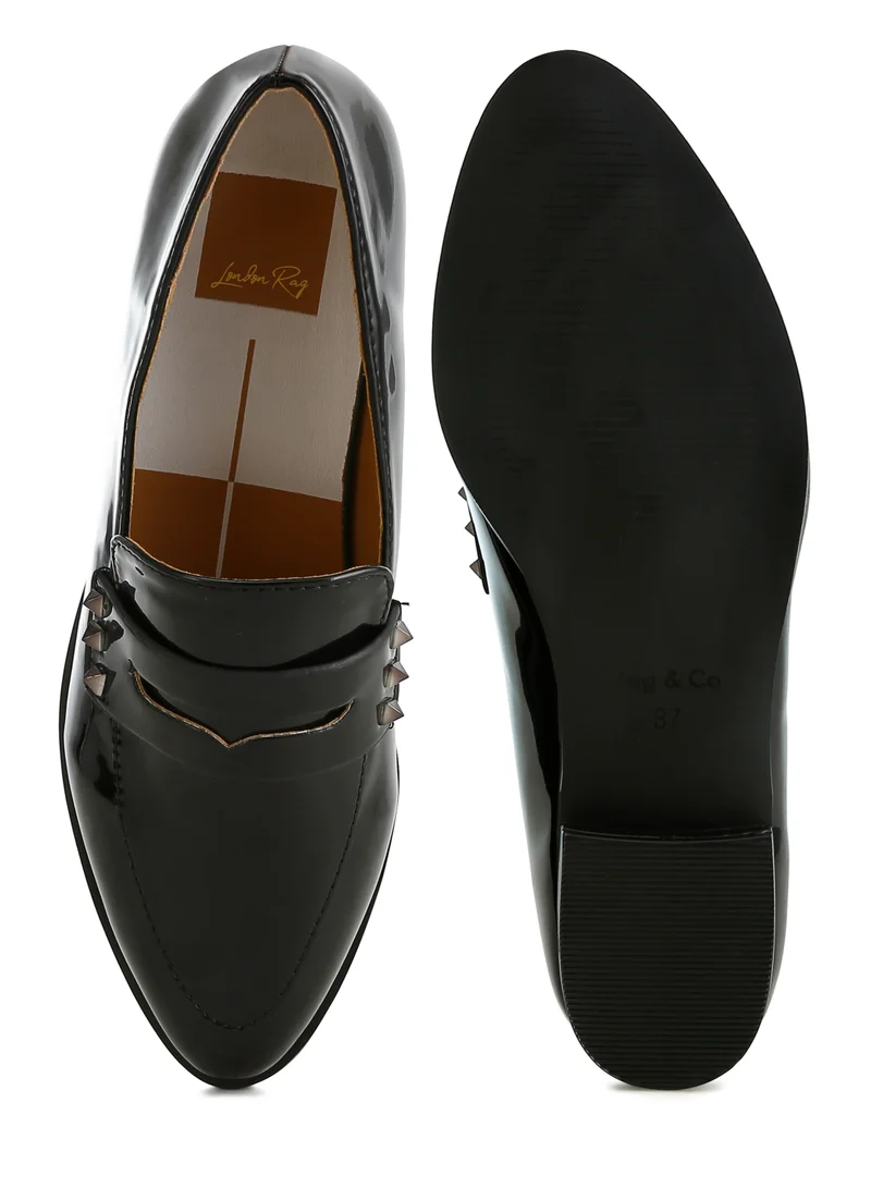 London Rag Patent Pleather Penny Loafers in Black