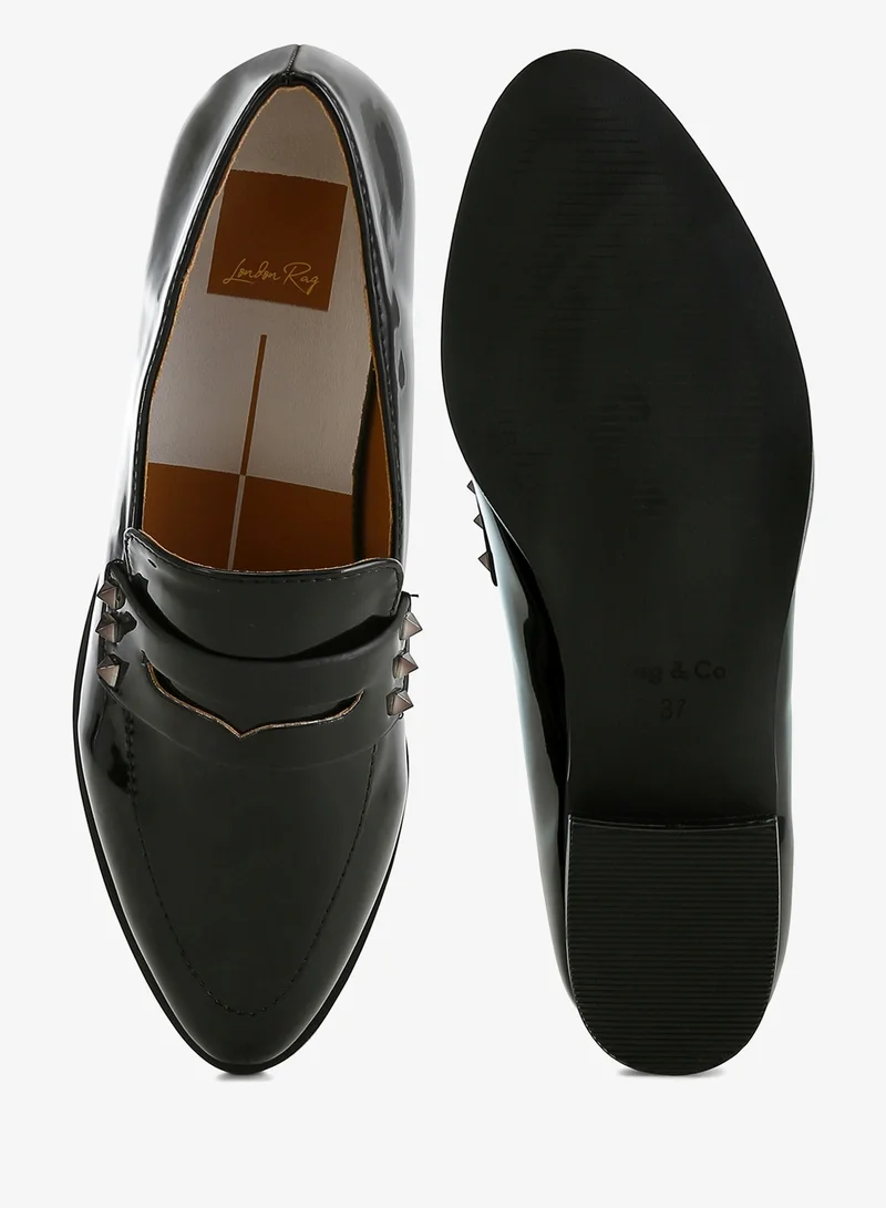 London Rag Black Patent Pleather Penny Loafers in Black for Women | Best Price UAE