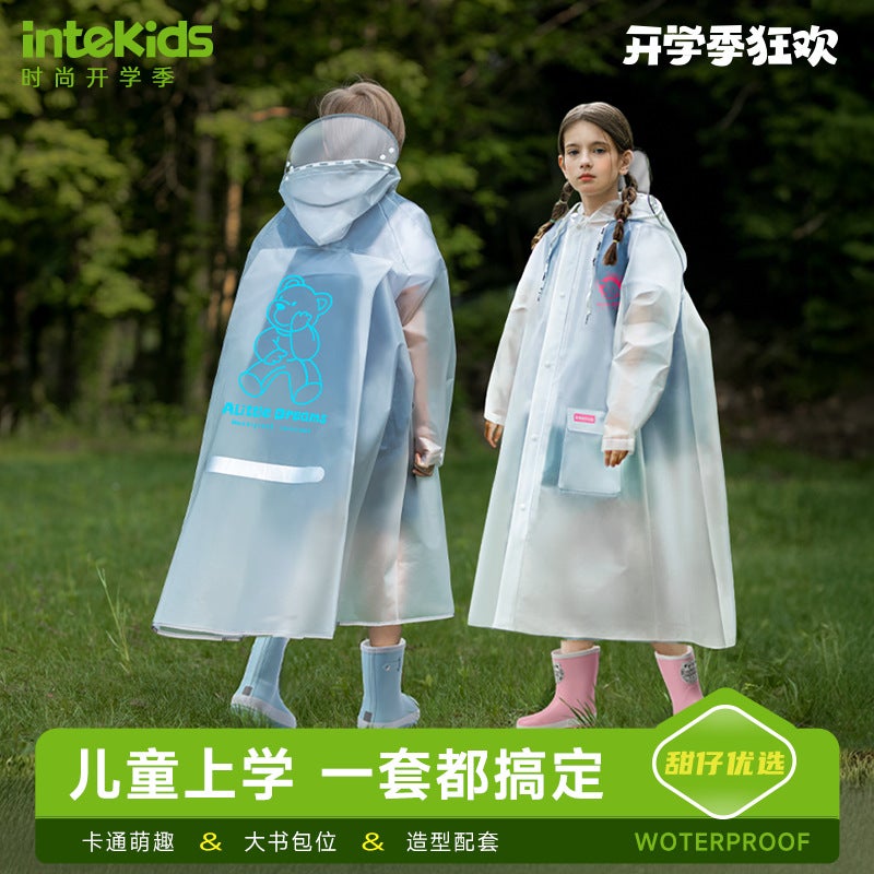 Children'S Raincoat For Students, Boys And Girls, Waterproof Full Body Style With School Bag, Medium And Large Kidsren'S School Poncho - Image 2