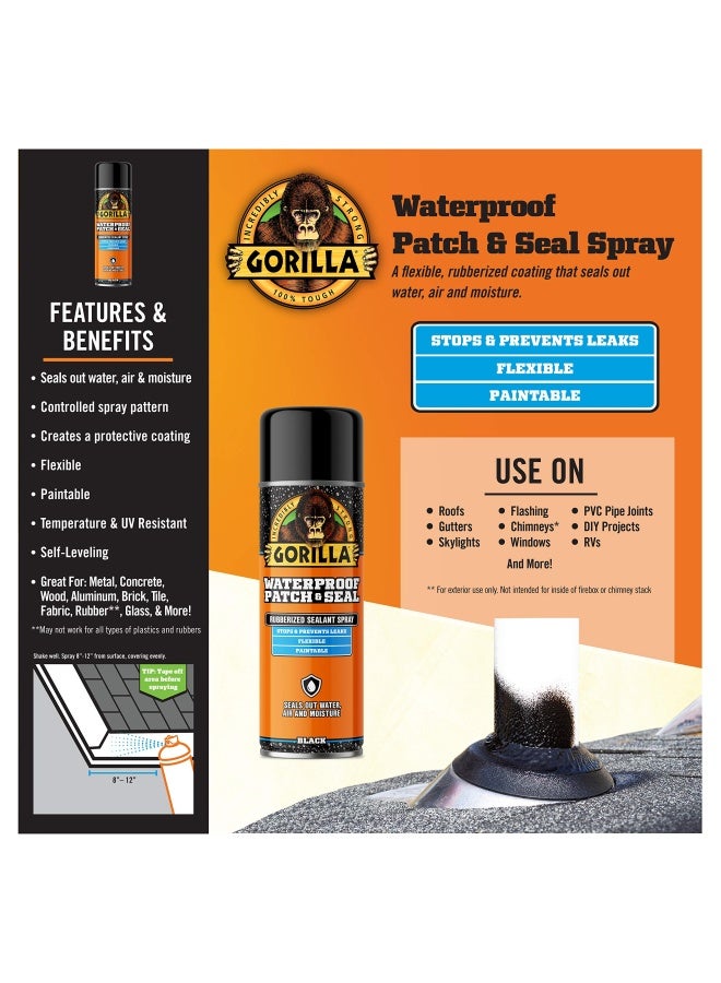 Gorilla Waterproof Patch & Seal Rubberized Sealant Spray, Black, 16 Ounce (Pack of 1) - Seals Out Water, Air, and Moisture - Image 3