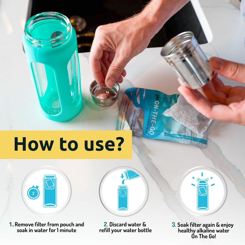 Invigorated Water pH On-The-Go Portable Water Filter - Alkaline Pouch Filter for Water Bottles, Jugs, Pitchers, High pH Water Alkalizer for Pure Drinking Water - 98 litres / 26 Gallons (3-Pack) - Image 5