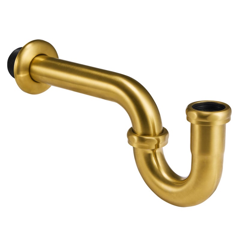 Fipoque 18 Gauge Solid Brass PTrap 1 14 OD Heavy Duty Brass Tubular J Bend Pipe Connector Decorative Bathroom Basin Sink Waste Trap Drain Kit with Flange and Gasket Washers Brushed Gold - Image 3
