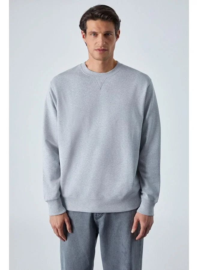 GRIMELANGE BONELL Men's 100% Cotton Relaxed Bike Neck Long Sleeve Gray Mélange Sweatshirt.