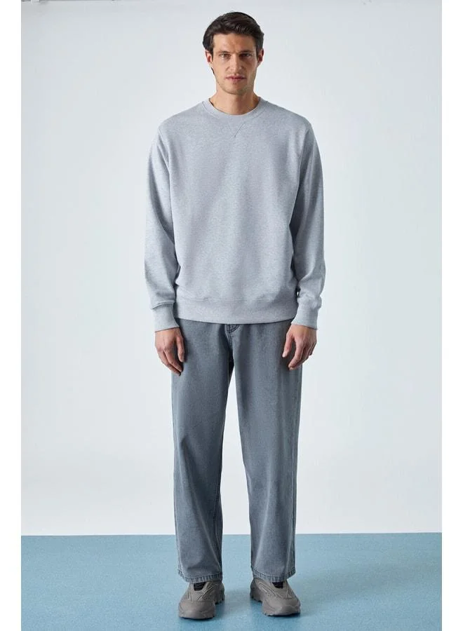 GRIMELANGE BONELL Men's 100% Cotton Relaxed Bike Neck Long Sleeve Gray Mélange Sweatshirt.