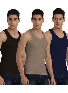 OSCAR JEANS Platinum Collection Double-Knit 100% Cotton Mens Vest Undershirt Tank Top Ultrasoft Breathable Sleeveless Sando Pack of 3  - Image 1