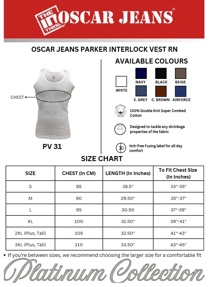 OSCAR JEANS Platinum Collection Double-Knit 100% Cotton Mens Vest Undershirt Tank Top Ultrasoft Breathable Sleeveless Sando Pack of 3 - Image 3