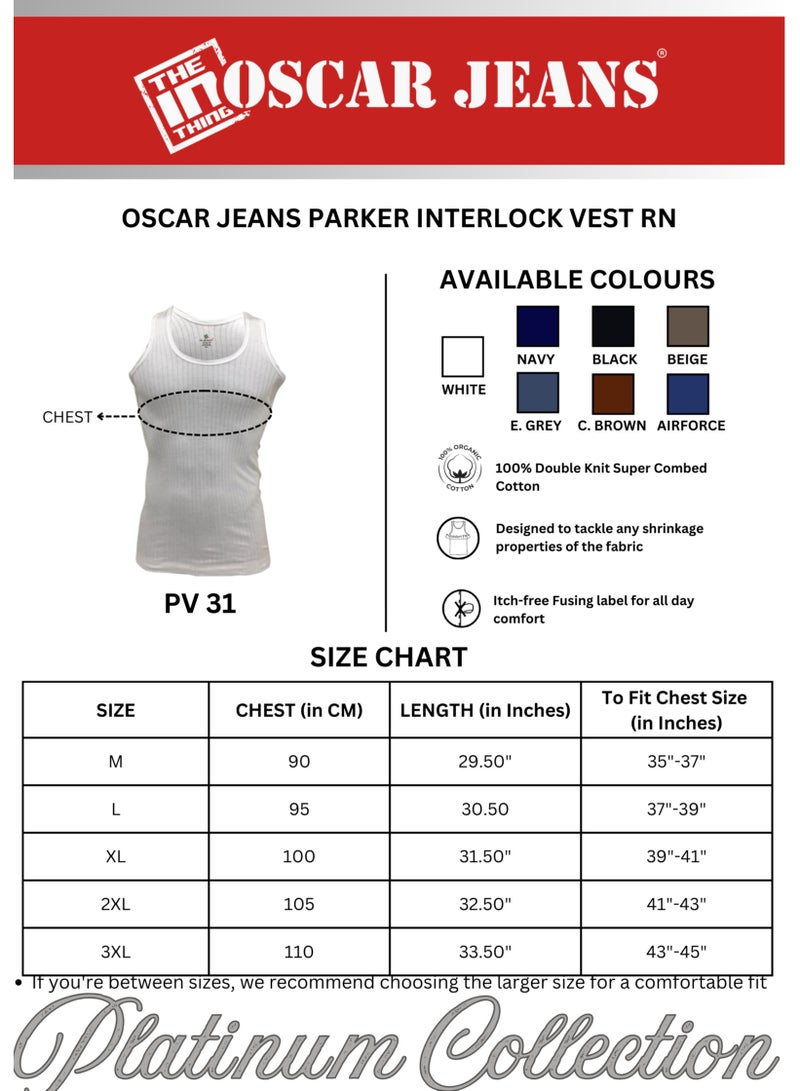 OSCAR JEANS Platinum Collection Double-Knit 100% Cotton Mens Vest Undershirt Tank Top Ultrasoft Breathable Sleeveless Sando Pack of 3  - Image 3