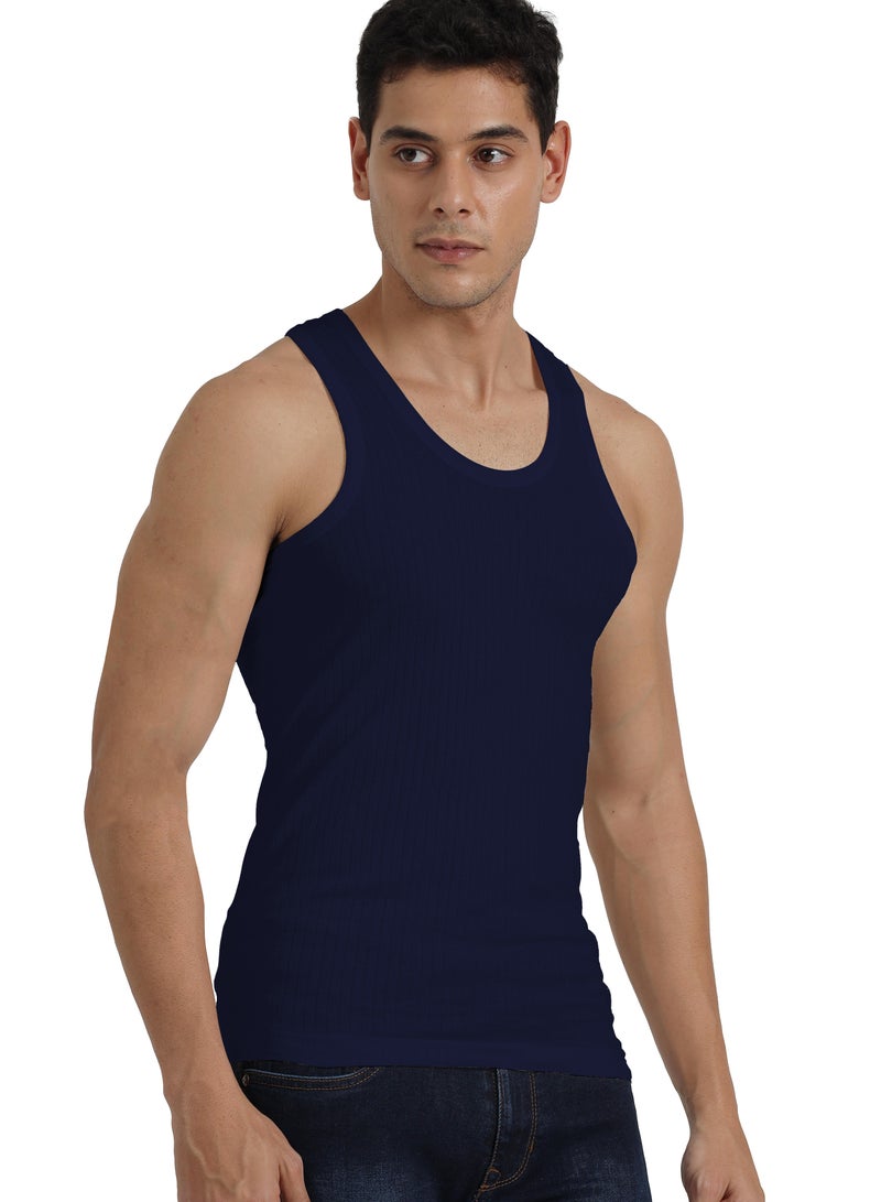 Platinum Collection Double-Knit 100% Cotton Mens Vest Undershirt Tank Top Ultrasoft Breathable Sleeveless Sando Pack of 3