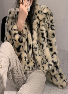 Retro Leopard Print Quilted Short Coat Women's Autumn Winter Thickening Korean Loose Top Faux Fur Coat
